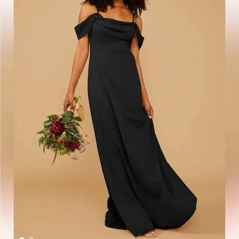 New Vow'd Arbor Bridesmaid Long Dress Chiffon Off The Shoulder Black Sz 10 Vowd